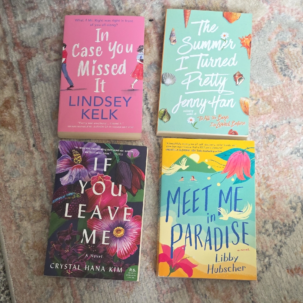 Set of 4 Bright Paperback Novels - Pink, Teal, Floral, Yellow Covers